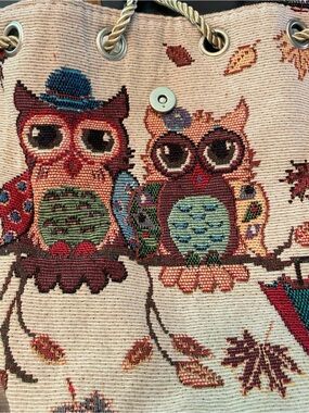 Whimsical Owl Tapestry Bag purse red brown